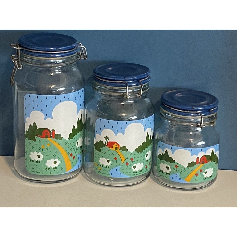 Nina Sheep Canister Set Anchor Hocking Flip Top Jar Set Of 3 1982 Pics Have Size